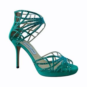 Jimmy Choo Jade Suede Jeweled Crystal Sandals Heels Size 37/7